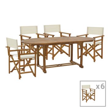 Sufragerie Bistrual-Sopho pakoworld set 7 lemn masiv de salcâm Natural extensibil 200/150x100x75cm