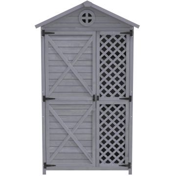 Depozit de mobilier de grădină din lemn pentru exterior, magazie de unelte rezistentă la intemperii, cu mult spațiu de depozitare și construcție din lemn stabilă, 90×56,5×175,3 cm, Gri