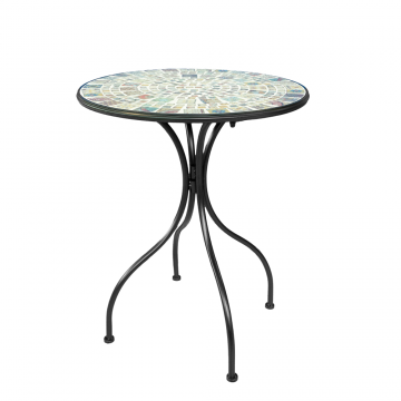 Masa rotunda de gradina, metal, model mozaic, diametru 70 cm, inaltime 75 cm
