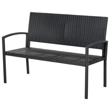 Outsunny Banca de Gradina si de Exterior din Ratan Banca din Ratan Negru 2 Locuri, 122x60x87cm