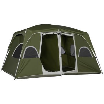 Outsunny Cort pentru 4-8 Persoane cu 2 Dormitoare 2 Buzunare și Ferestre cu Plasă Impermeabil 400x275x210 cm Verde | Aosom Romania