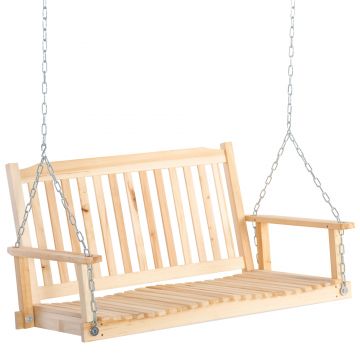Outsunny Leagăn de Grădină pentru 2 Persoane Cușcă de Leagăn Masiv Patio Terasă Curte Lemn Natural 117 x 69 x 60 cm | Aosom Romania