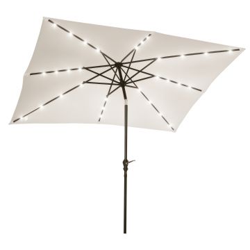 Outsunny Parasol de gradina parasol drept 3 x 2 m luminos rectangular inclinabil parasol LED solar otel poliester crem | Aosom Romania