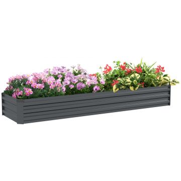 Outsunny Pat de flori rectangular, pat de grădină înălțat din oțel galvanizat, fund deschis, 240 x 60 x 30 cm, gri închis | Aosom Romania