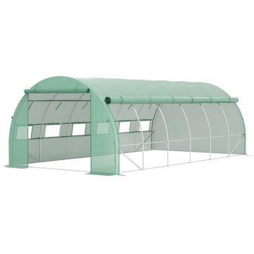 Outsunny Seră de grădină seră tunel 18 m² cu ușă, pereți laterali cu fermoar 12 ferestre oțel PE  4 x 3 x 2 m verde | Aosom Romania