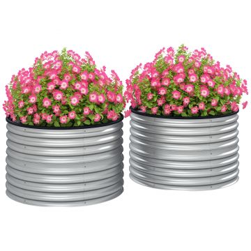 Outsunny Set de 2 jardiniere ridicate, din oțel galvanizat, cu fund deschis, 90 x 90 x 56 cm, argintie | Aosom Romania