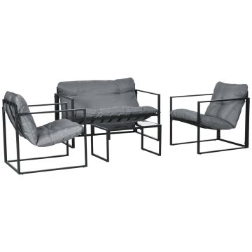 Outsunny Set Mobilier de Exterior cu Măsuță din Sticlă, Canapea, 2 Fotolii și Perne, Gri | Aosom Romania