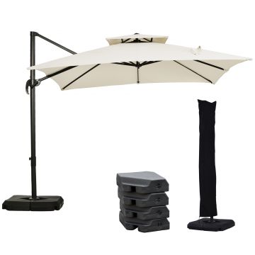 Outsunny Umbrelă de Grădină 2.7x2.7 m Reglabilă cu Bază și Husă Bej | Aosom Romania