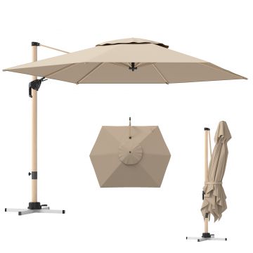 Outsunny Umbrelă de Grădină Suspendată Înclinabilă cu Bază în Cruce UPF50+, Kaki | Aosom Romania