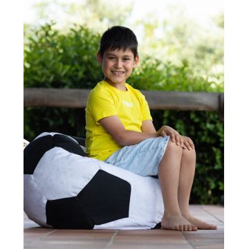 Puf fotbal copii, Hanah Home, poliester, alb negru, 70x70x45 cm