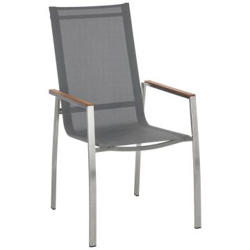 Scaun stivuibil in lemn, metal, textil gri, culoare inox