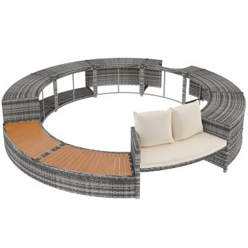 Set de lounge pentru grădină cu canapea rotundă, picioare ajustabile, include perne, pentru jacuzzi și piscină, Gri