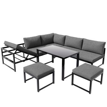 Set de mobilier de grădină din 5 piese, grup de ședere cu spătar reglabil, Negru+Gri