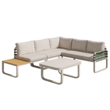 Set de mobilier de grădină Lounge 4-5 locuri, Set de mobilier de grădină din piele verde și ratan cu masă din sticlă securizată, Culoare caise