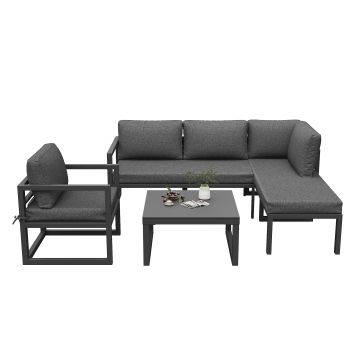 Set mobilier de grădină, cu 2 canapele, 1 canapea individuală și 1 masă, Gri