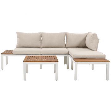 Set mobilier de grădină, cu 2x canapele de două locuri, 2x mese auxiliare, 1x masă, Bej