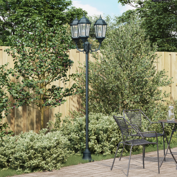 Stâlp de lumină pentru grădină vidaXL cu 3 lămpi E27 Verde 220 cm Aluminiu