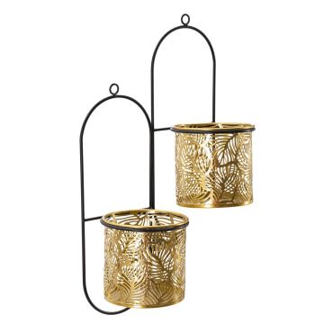 Suport ghivece cu fixare pe perete Double Hong, Mauro Ferretti, 27x14x48 cm, fier, negru/auriu