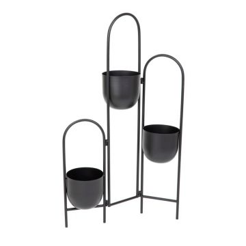 Suport pentru 3 ghivece Floero, Homla, 49x14x80 cm, metal, negru