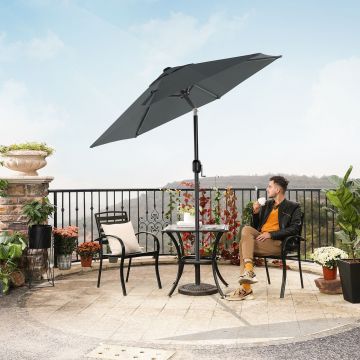 Umbrela pentru terasa, gradina, plaja, Songmics, D200 cm, inclinare dubla, protectie solara UPF 50+, gri