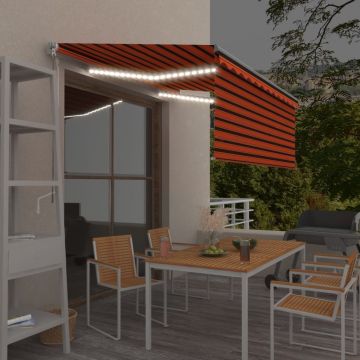 vidaXL Copertină manuală cu stor&LED portocaliu&maro 3,5x2,5 m