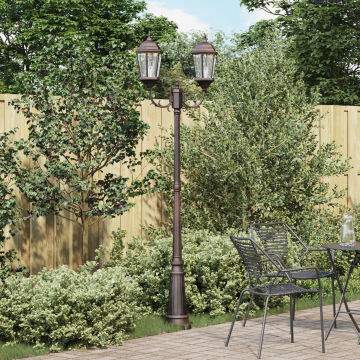vidaXL Stâlp de iluminat de grădină cu 2 lămpi E27 Bronz 235 cm Aluminiu