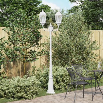 vidaXL Stâlp de lumini Grădină 2-Lampă E27 Alb 235 cm Aluminiu
