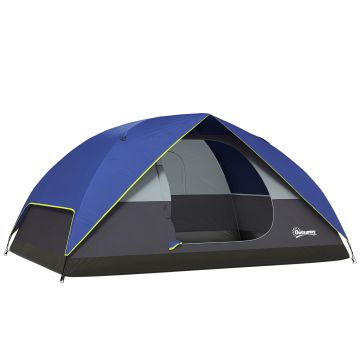 Outsunny Cort de camping 2-4 persoane, cort dôme familial impermeabil, cu fereastră, 2 buzunare, sac de transport, albastru închis | Aosom Romania