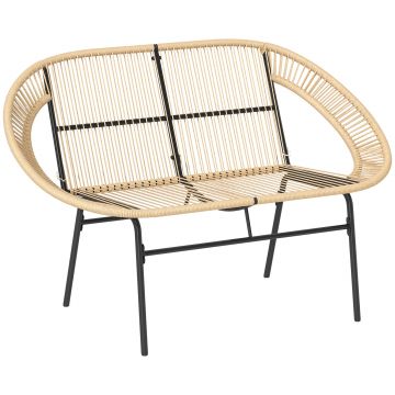 Outsunny Fotoliu de gradina pentru doua persoane din Polyrattan, rezistent la intemperii, imprimat cu design impletit din ratan, rezistent la UV, 260kg capacitate de incarcare, Kaki | Aosom Romania