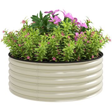 Outsunny ghiveci galvanizat pentru flori și plante, cu margine de siguranță și bază deschisă, 120x120x43 cm, alb crem | Aosom Romania