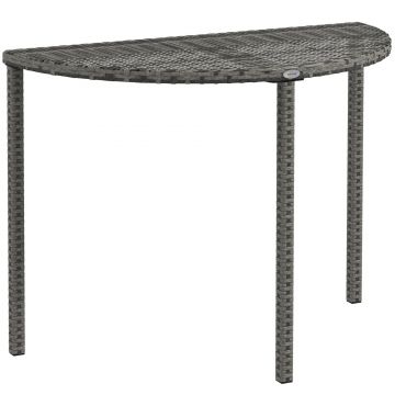 Outsunny Masa de balcon, semi-rotundă, din poliratan+metal, 100x50x74 cm, Gri | Aosom Romania