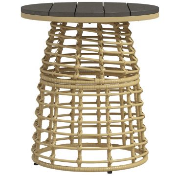 Outsunny Masă de cafea de grădină rotundă din rășină aspect răchită metal și blat compozit, dim. Ø45 x 50H cm | Aosom Romania