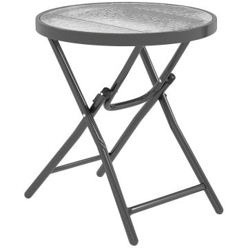 Outsunny Masa de cafea rotundă bistro pentru grădină Ø 60 x 50H cm pliabilă din metal negru cu blat de sticlă temperată negru | Aosom Romania