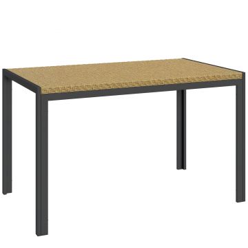 Outsunny Masă de grădină rectangulară 4 persoane din oțel și blat din rășină imitând răchita PE, dim. 120L x 70l x 72Î cm | Aosom Romania
