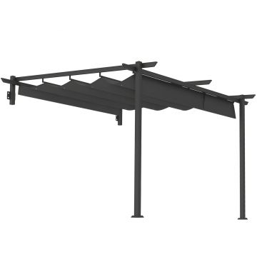 Outsunny Pavilion, 3 x 3 m Pergolă, Acoperiș de terasă rezistent la vânt, Montare pe perete, Acoperiș ajustabil, pentru grădină, terasă, Gri închis | Aosom Romania