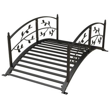 Outsunny Pod de grădină - pod de bazine - decor grădină dim. 119L x 67l x 47H cm cu balustradă motive de viță de vie oțel negru | Aosom Romania