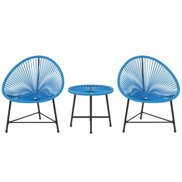 Outsunny Salon de grădină de exterior din rășină plasă pentru 2 persoane, blat de sticlă temperată, pentru balcon terasă patio, albastru | Aosom Romania
