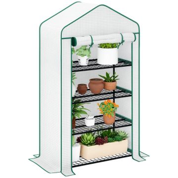Outsunny Seră de grădină balcon raft seră 4 nivele 90 x 49 x 160 cm oțel galvanizat folie PE de înaltă densitate alb | Aosom Romania