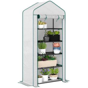 Outsunny Seră de grădină Seră 5 nivele cu o ușă rulantă, Foliu din PE Rezistent întărit dim. 90L x 49l x 193H cm | Aosom Romania