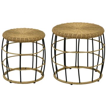 Outsunny Set de 2 mese de cafea gigogne pentru grădină, masă de aplicație rotundă îmbinabilă, rășină imitație ratan kaki închis | Aosom Romania