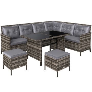 Outsunny Set mobilier grădină din ratan PE, pentru 5 persoane, perne detașabile, Gri, Maro | Aosom Romania