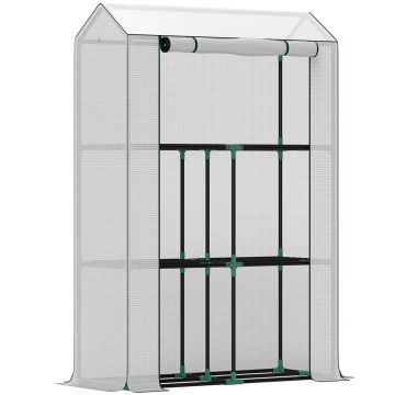 Outsunny Solar cu Raft 3 Nivele, Carcasă Plastic rezistentă la UV, Ușă cu fermoar, 100 x 40 x 150 cm, Alb | Aosom Romania