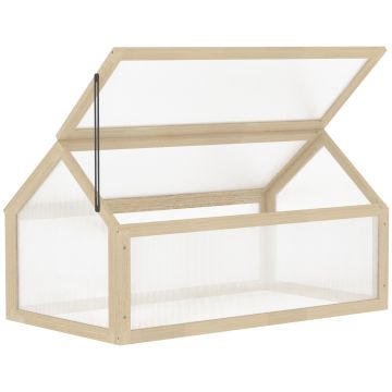 Outsunny Solar mini, Solar compact din lemn, Plăci de policarbonat, Deschidere pentru ventilare, 90L x 52B x 49,5H cm, Lemn | Aosom Romania