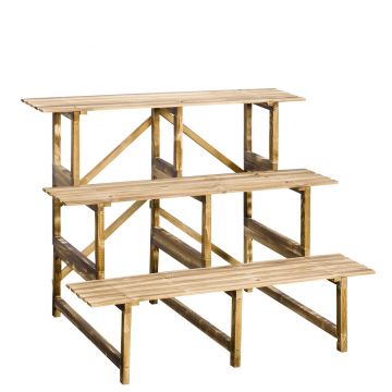 Outsunny suport de flori pliabil cu 3 etaje, din lemn natural, 78 cm, pentru interior și exterior | Aosom Romania