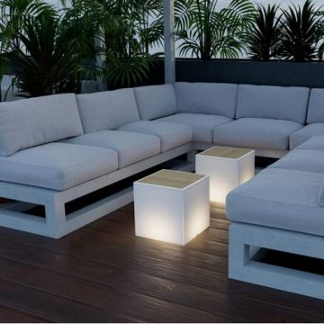 Masa cu lumina Bora - New Garden cu parte superioara imitatie de lemn sau marmura - Aspect lemn